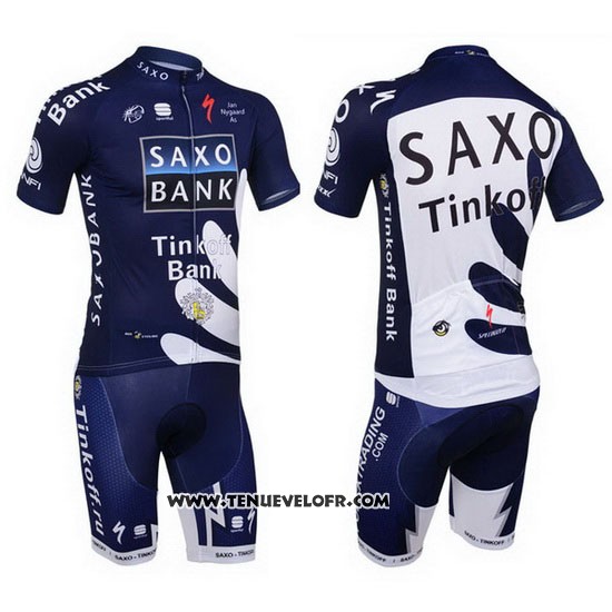 2013 Maillot Ciclismo Tinkoff Saxo Bank Bleu et Blanc Manches Courtes et Cuissard